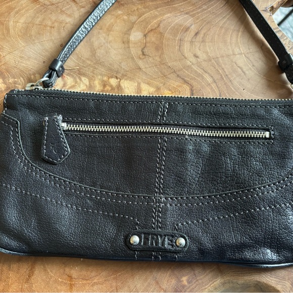 Frye Black Leather Wristlet Clutch with Front Zip - Picture 3 of 4